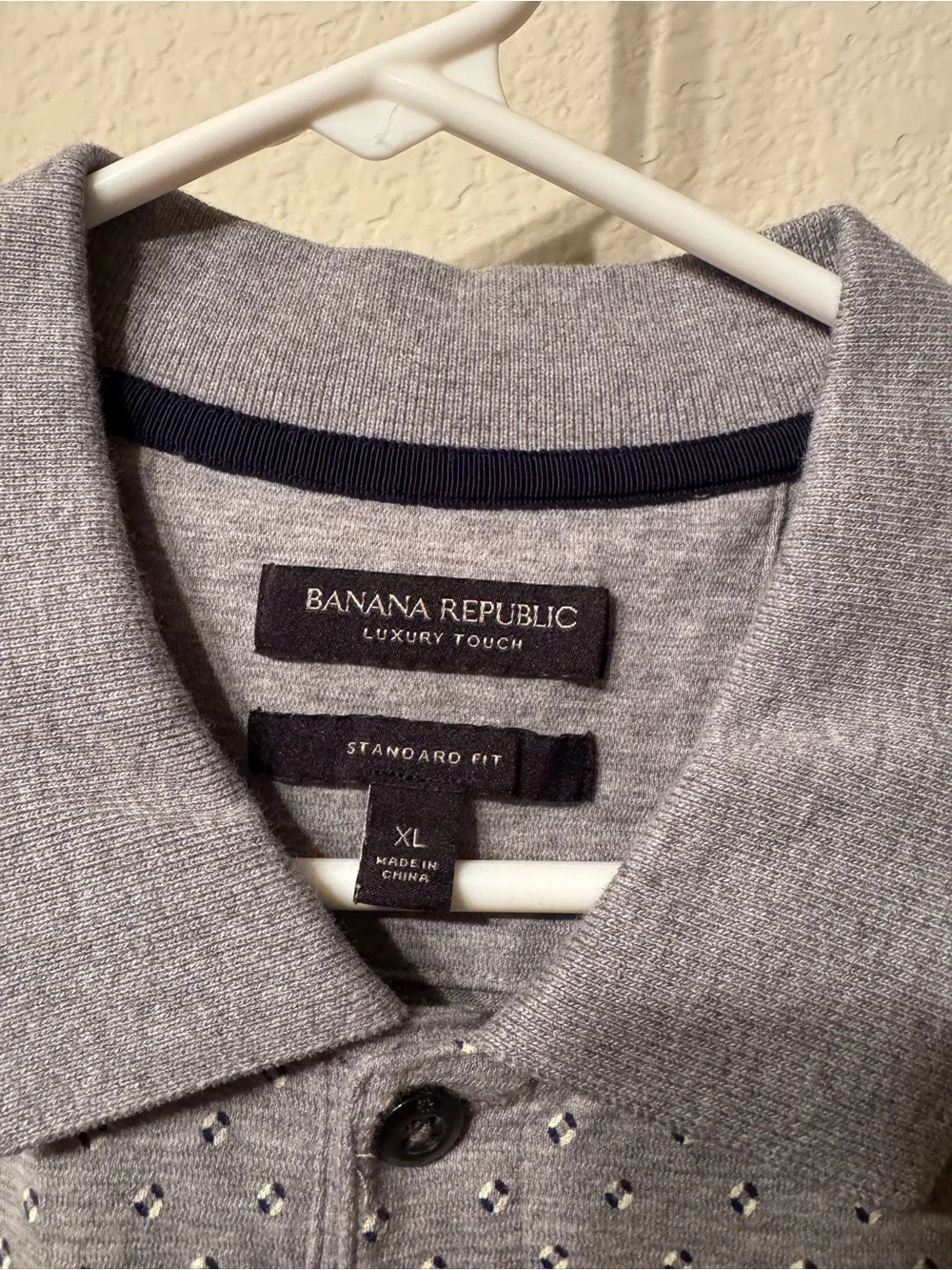 Banana Republic Gray Short Sleeve Polo Shirt - XL - Black/White Dot Design